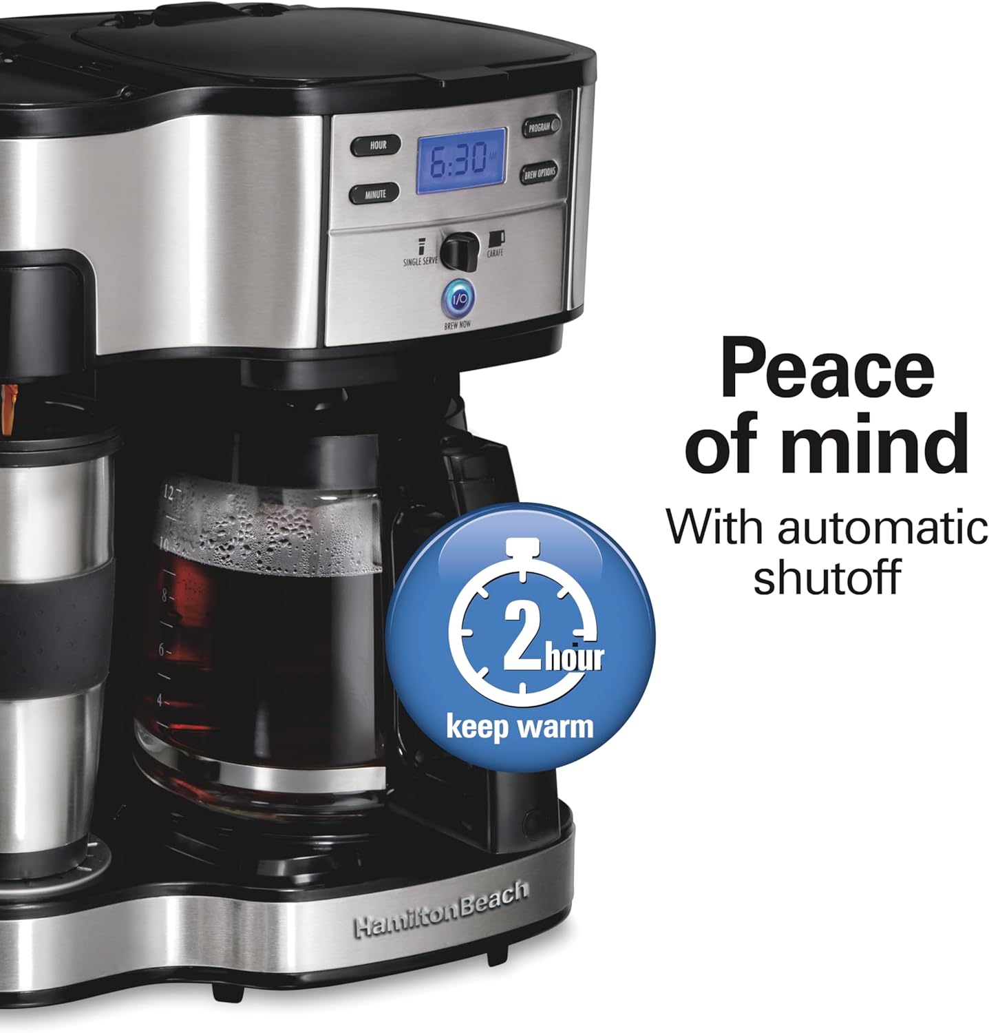 Cafeteira programável Hamilton Beach de 2 vias com capacidade para 12 xícaras e máquina de dose única, garrafa de vidro, pausar e despejar automático, preto (49980R)