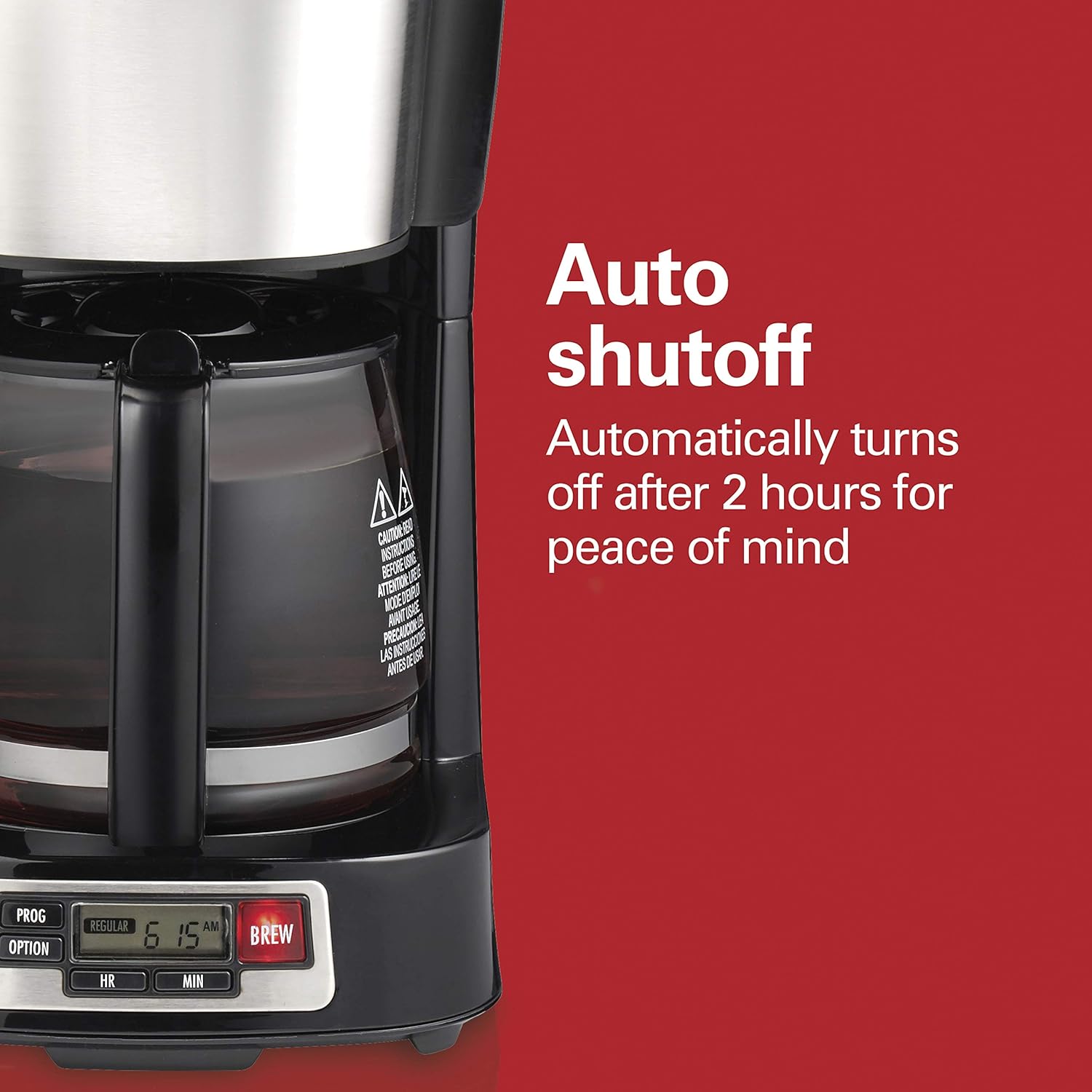 Hamilton Beach Cafeteira compacta de 5 xícaras com relógio programável, jarra de vidro, pausa e despeje automaticamente, preto e aço inoxidável (46111)