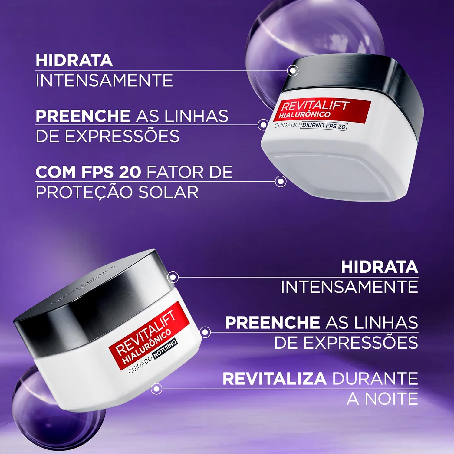Kit Hidratante Facial L'Oréal Paris Revitalift Hialurônico Diurno FPS 20 + Noturno