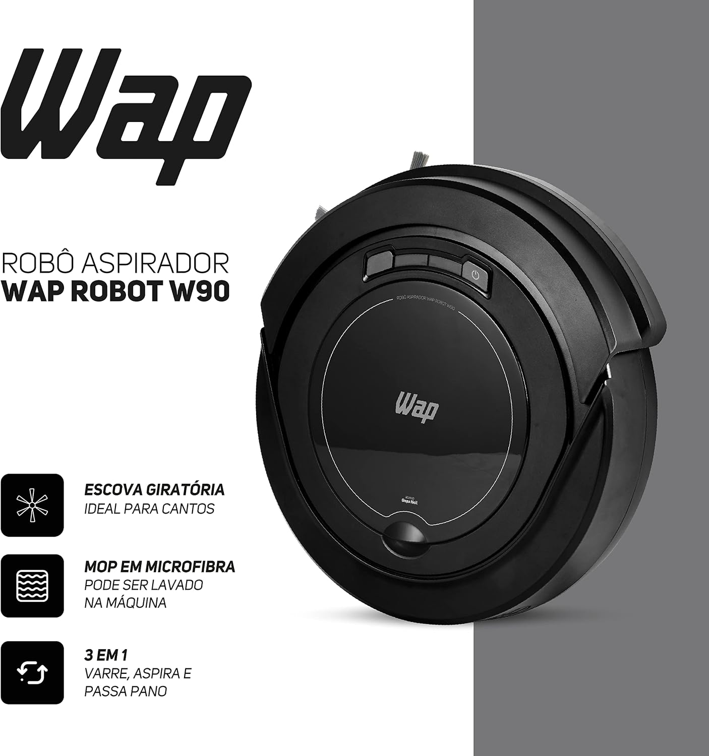 WAP Aspirador de Pó Robô ROBOT W90 3 em 1