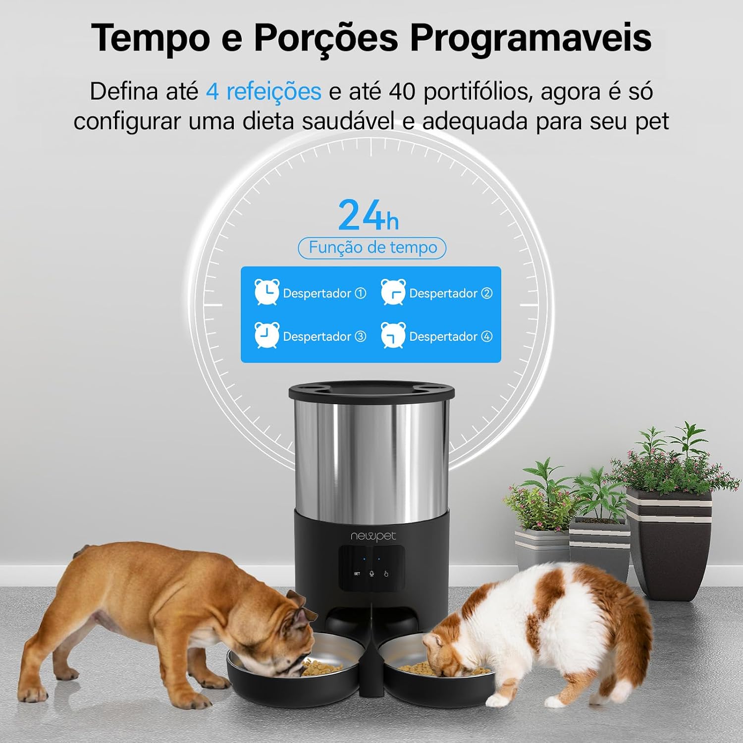 Alimentador Automático para 2 Gatos, 5L Alimentador temporizado para animais de estimação,2.4G WiFi Tuya APP