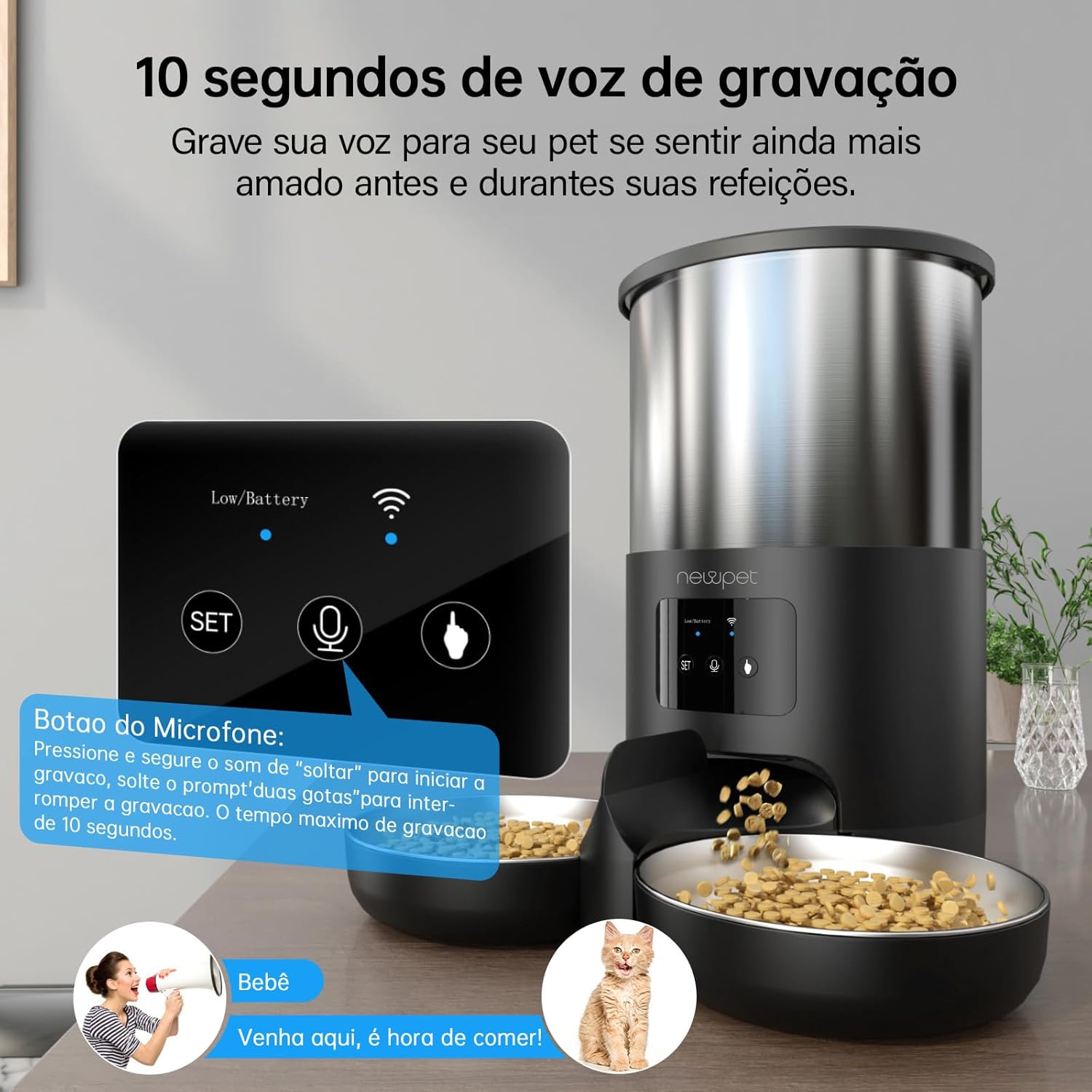 Alimentador Automático para 2 Gatos, 5L Alimentador temporizado para animais de estimação,2.4G WiFi Tuya APP