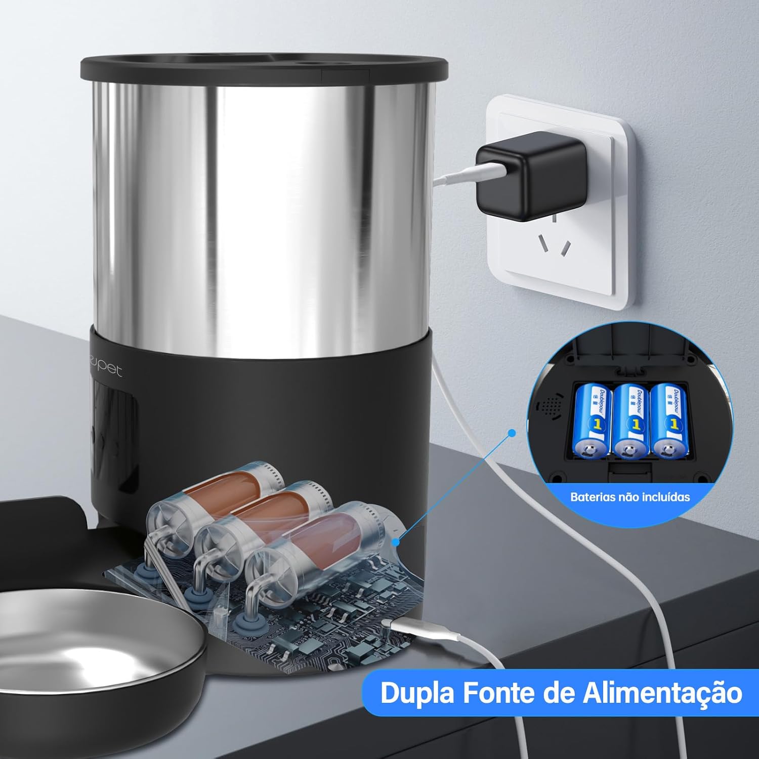 Alimentador Automático para 2 Gatos, 5L Alimentador temporizado para animais de estimação,2.4G WiFi Tuya APP