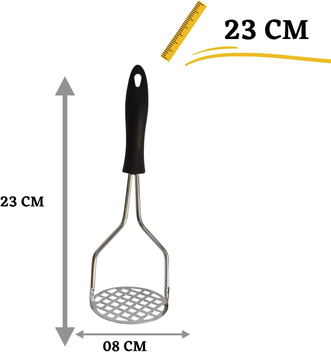 Amassador de Batata e Legumes Inox Manual Ergonômico Amassador Para Purê com Cabo Plástico Anti Calor