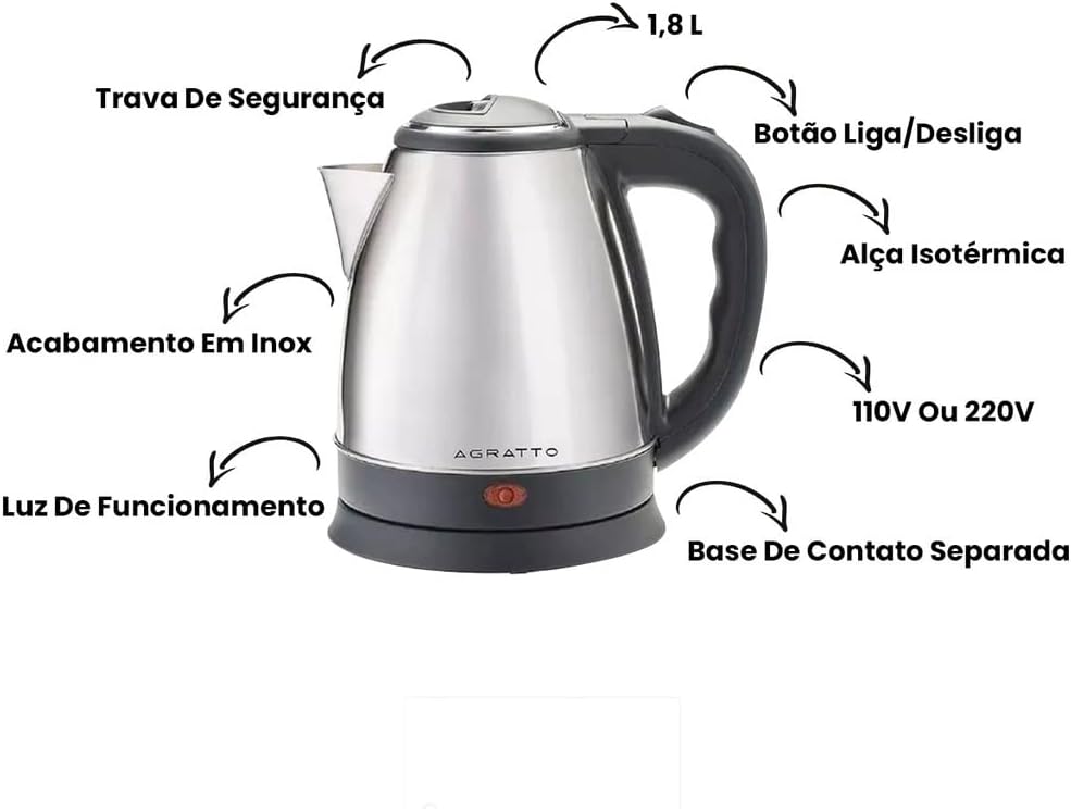 Agratto, 783, Chaleira Elétrica, 127v, Preto/Inox