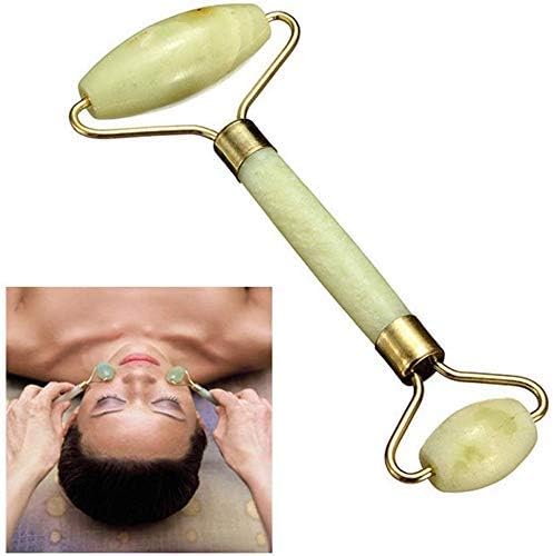 Rolo de jade para rosto, conjunto de pedras faciais naturais de jade, massageador de pele com ferramentas de raspagem Gua Sha