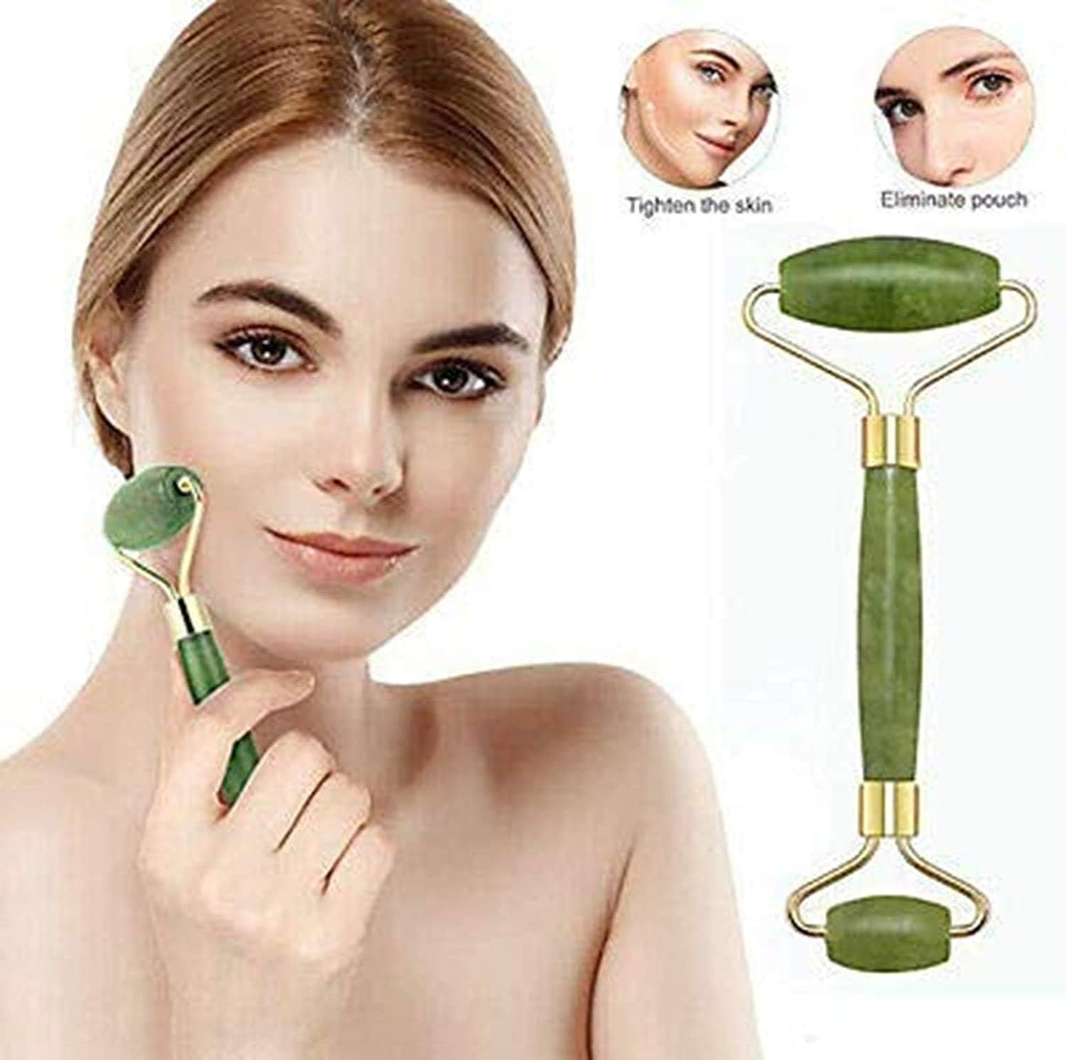 Rolo de jade para rosto, conjunto de pedras faciais naturais de jade, massageador de pele com ferramentas de raspagem Gua Sha
