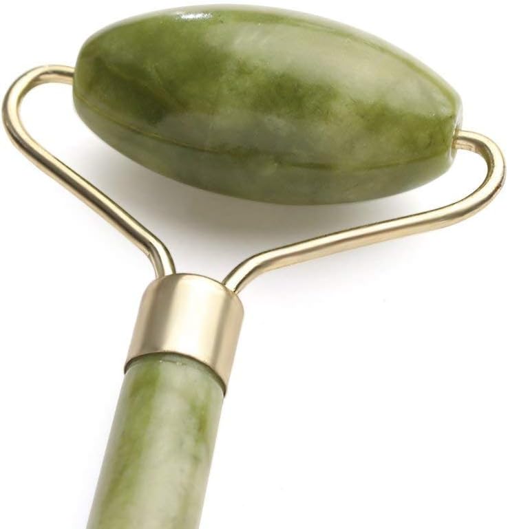 Rolo de jade para rosto, conjunto de pedras faciais naturais de jade, massageador de pele com ferramentas de raspagem Gua Sha