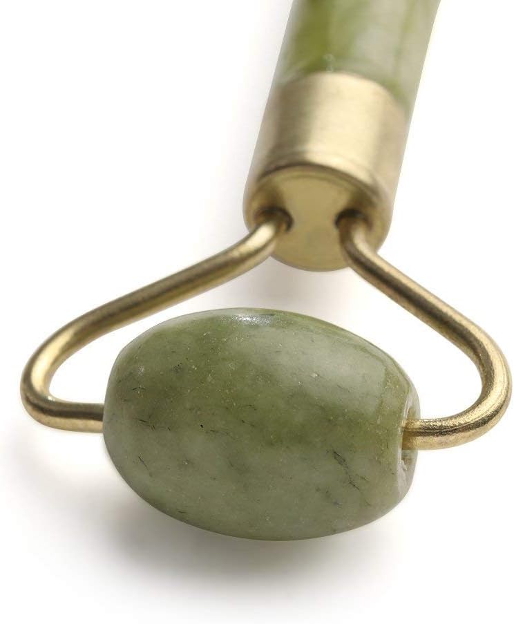 Rolo de jade para rosto, conjunto de pedras faciais naturais de jade, massageador de pele com ferramentas de raspagem Gua Sha