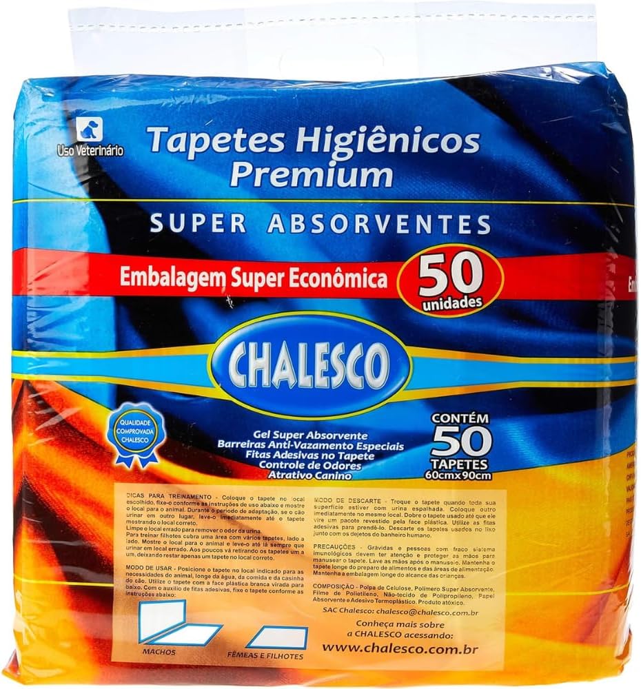 Chalesco Tapete Higiênico Premium para Cães 90 x 60 cm – 50 Unidades