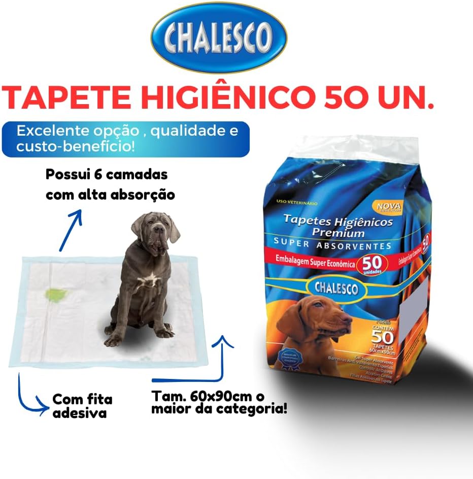 Chalesco Tapete Higiênico Premium para Cães 90 x 60 cm – 50 Unidades