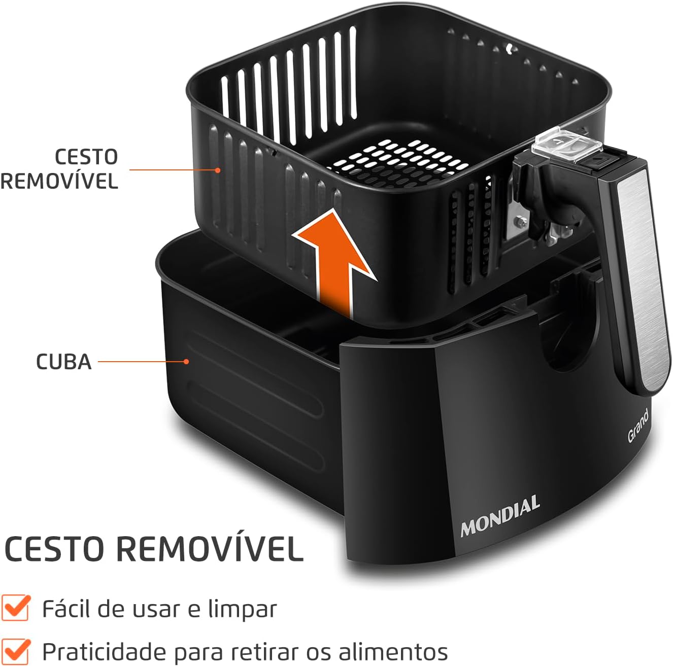 MONDIAL Fritadeira Sem Óleo Grand Family Inox - 5L, 220V, Preto, 1900W - AFN-50-BI