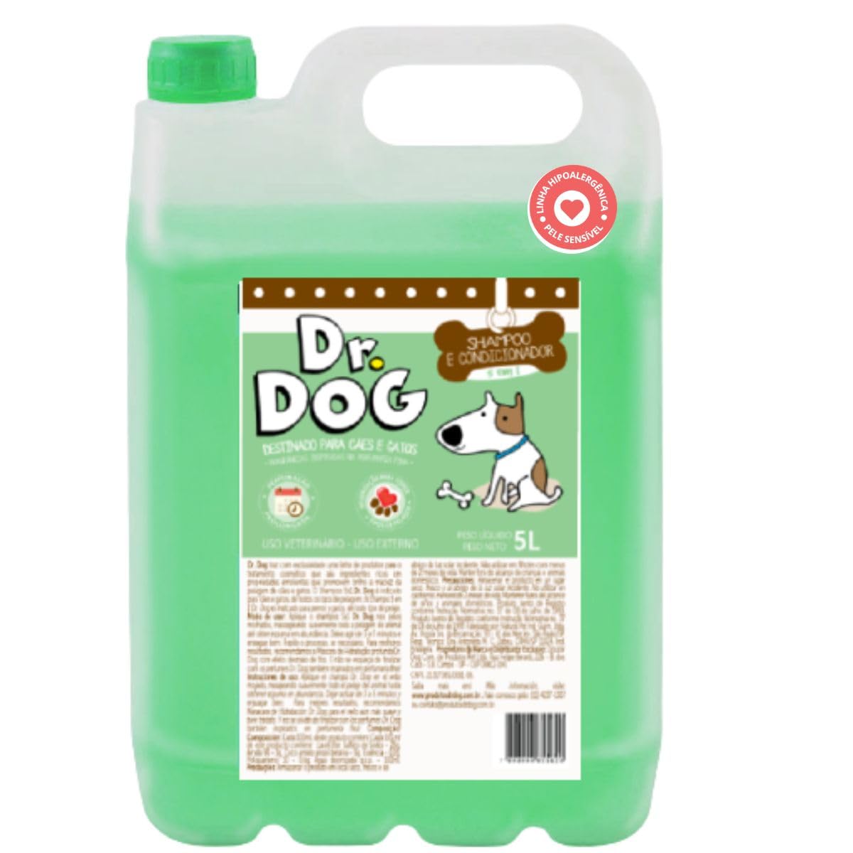 Shampoo & condicionador para Cachorros e Gatos Dr Dog 5x1 5 Litros Pets peles sensíveis, Xampu Pet Hipoalergênico, Antialérgico, Não Arde os Olhos, Pet shop, Fragrância Suave, Alto rendimento