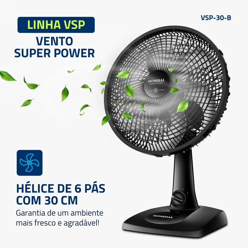 MONDIAL Ventilador de Mesa 30cm Super Power, Preto, 60W, 220V - VSP-30-B
