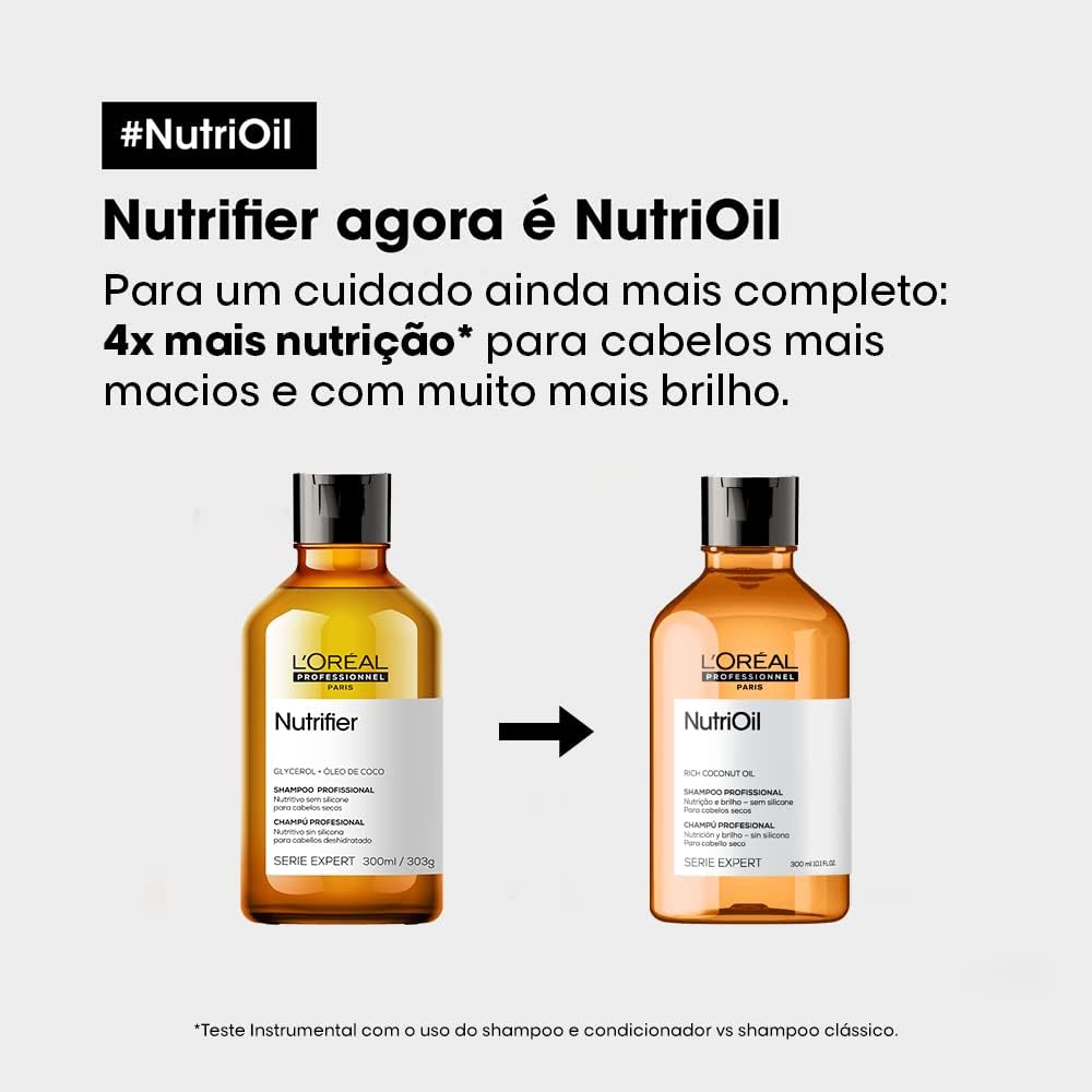 L'Oréal Professionnel NutriOil Shampoo de Nutrição Intensa com Óleo de Coco – Para Cabelos Secos, Limpeza Suave e Maciez, 300 ml