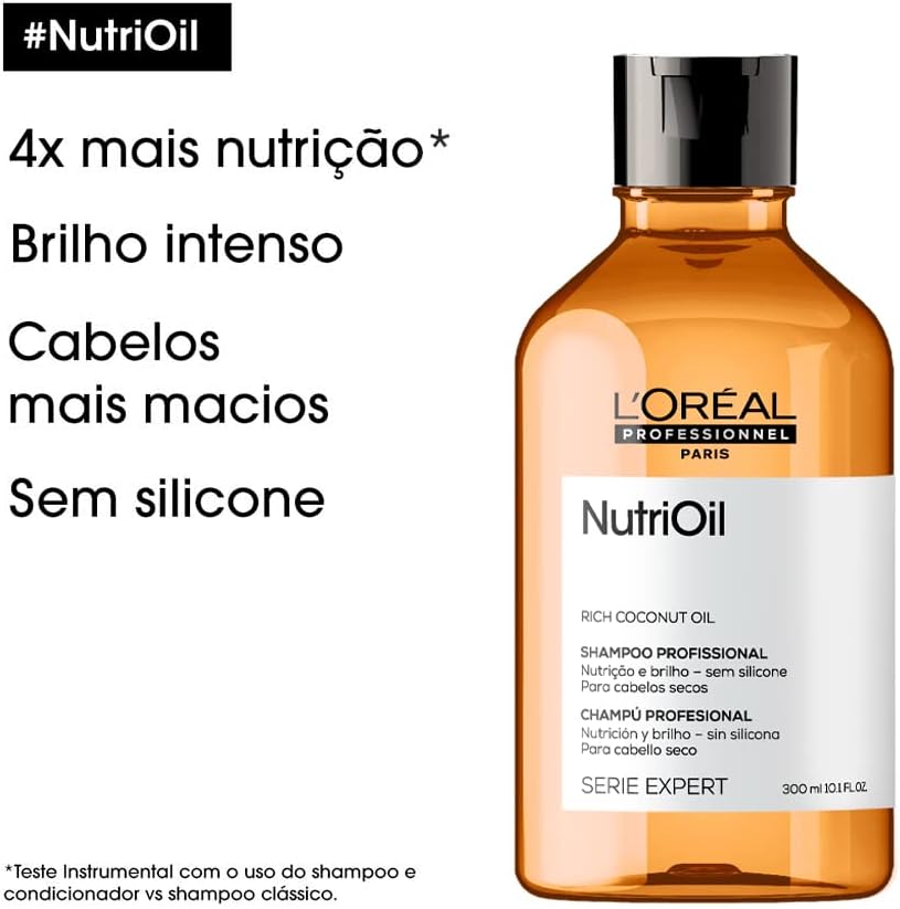 L'Oréal Professionnel NutriOil Shampoo de Nutrição Intensa com Óleo de Coco – Para Cabelos Secos, Limpeza Suave e Maciez, 300 ml