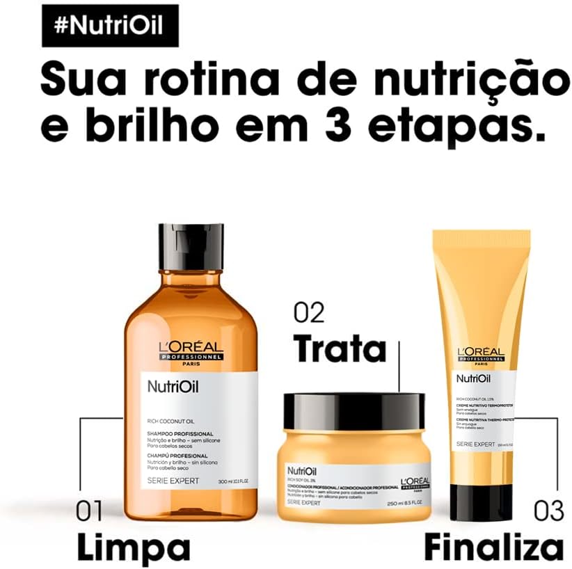 L'Oréal Professionnel NutriOil Shampoo de Nutrição Intensa com Óleo de Coco – Para Cabelos Secos, Limpeza Suave e Maciez, 300 ml