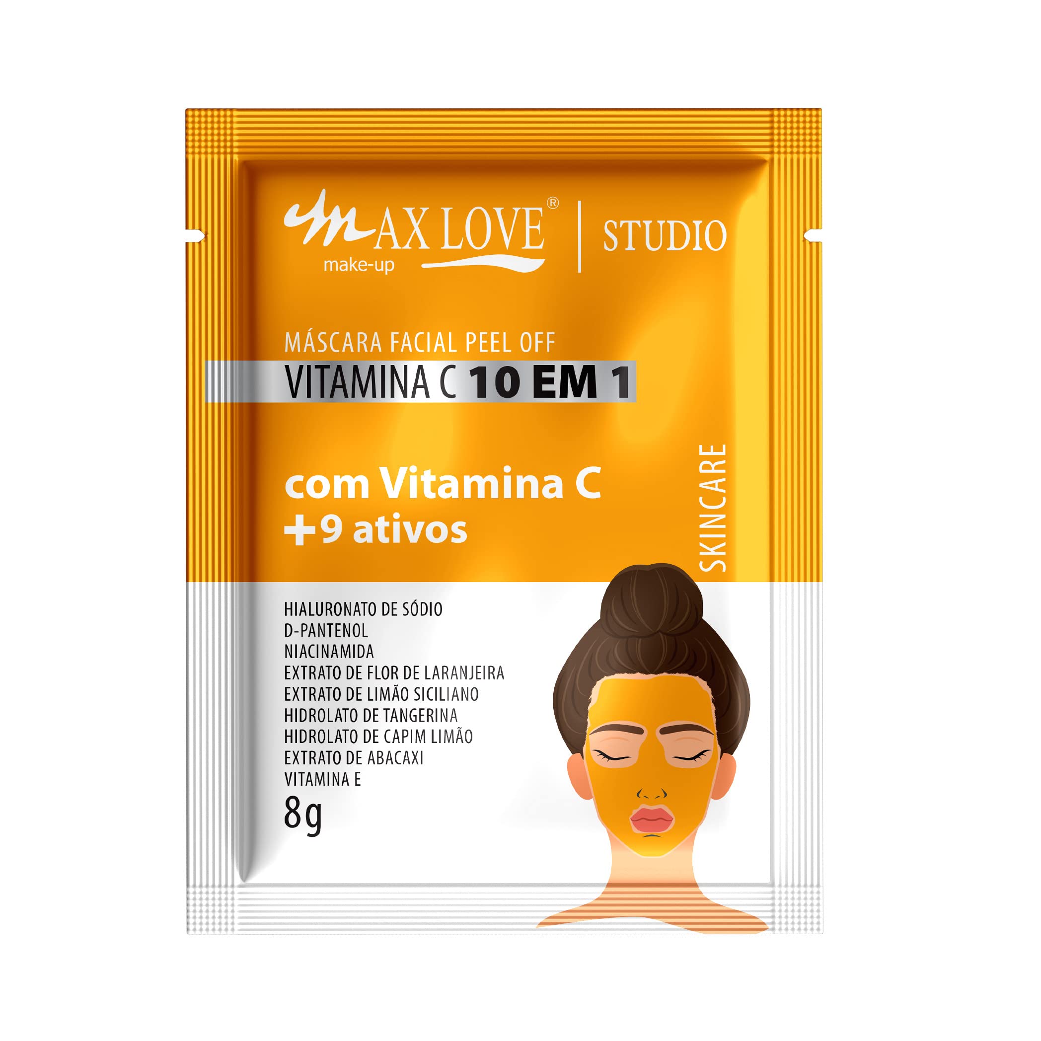 Máscara Vitamina C Max Love 10 em 1 - Hidratação, Renovação Facial e Viço - Sache 8g para Rosto