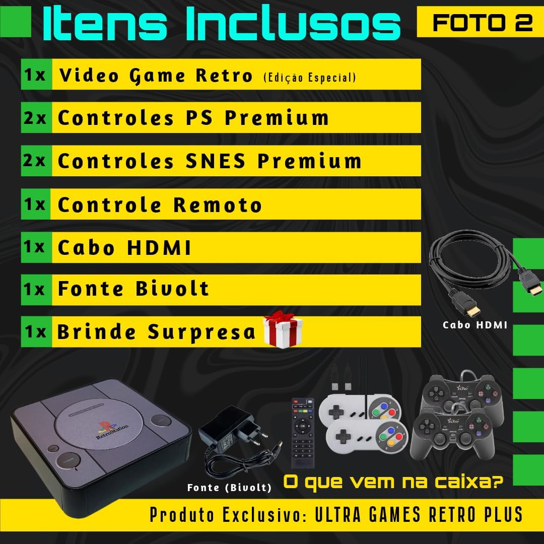 TOYUTOYI Video Game Retro Premium + 114 Mil Jogos + 4 Controles + Atualizado