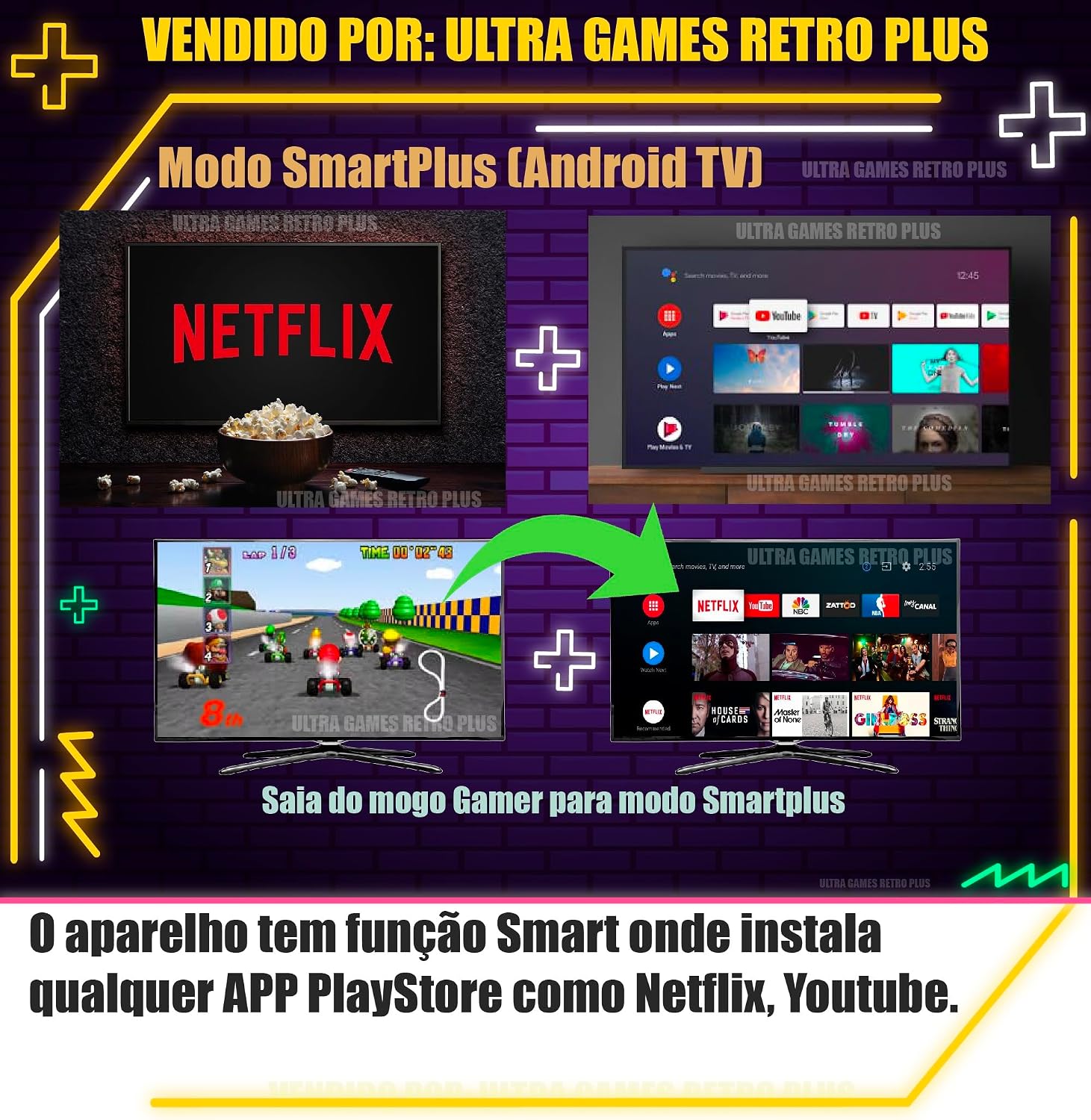 TOYUTOYI Video Game Retro Premium + 114 Mil Jogos + 4 Controles + Atualizado