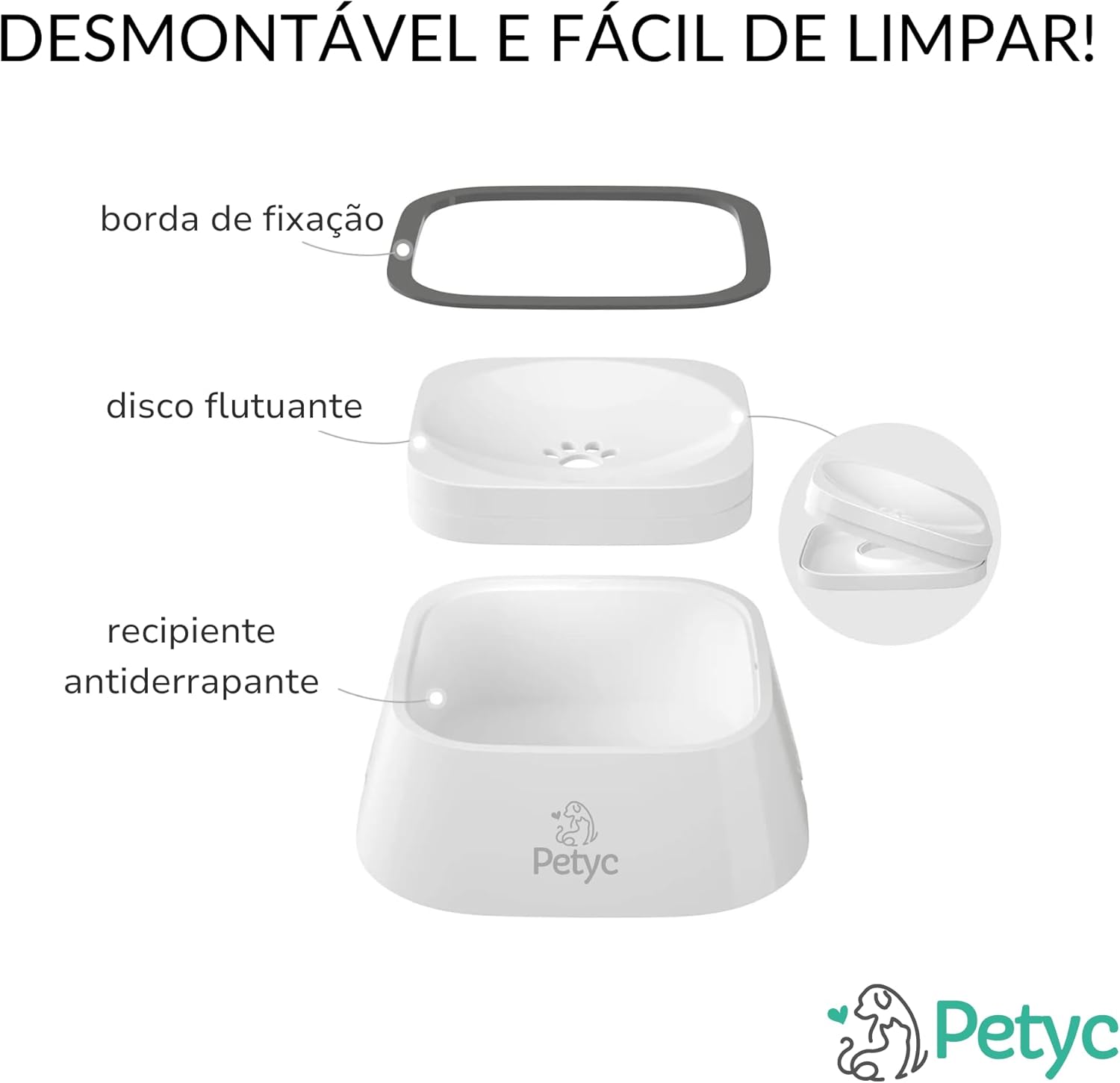 Bebedouro Automático Pelo Seco 1L PETYC Sistema Anti-Respingo