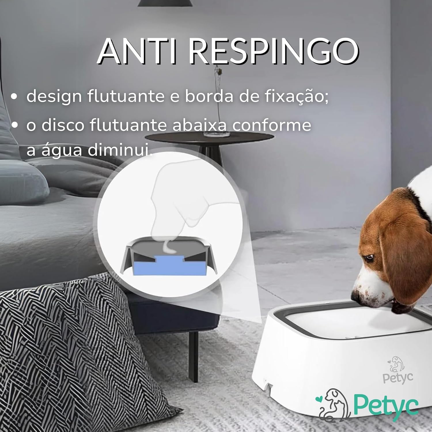 Bebedouro Automático Pelo Seco 1L PETYC Sistema Anti-Respingo