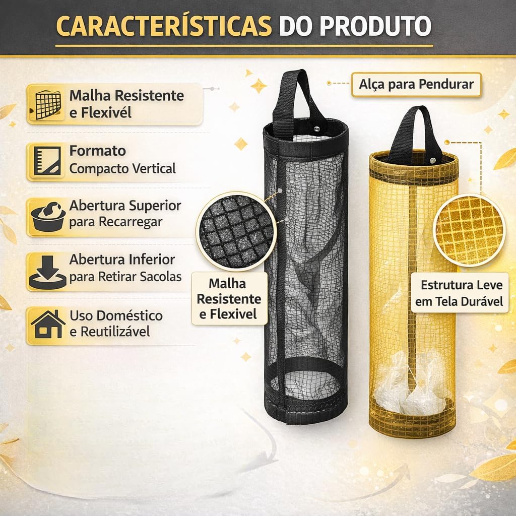 Puxa Saco Organizador Porta Sacolas Plásticas de Cozinha Acessório Prático e Sustentável para Armazenamento Eficiente (Preto)
