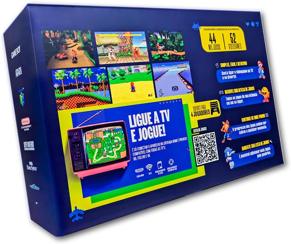 Video Game Retrô Infanto 4 - Console Retrô com 44 mil jogos antigos (2 controles) (Sem fio)