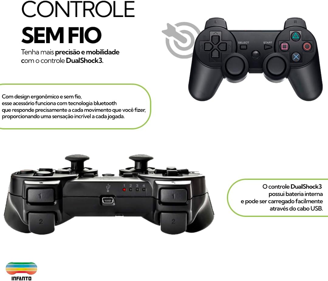 Video Game Retrô Infanto 4 - Console Retrô com 44 mil jogos antigos (2 controles) (Sem fio)
