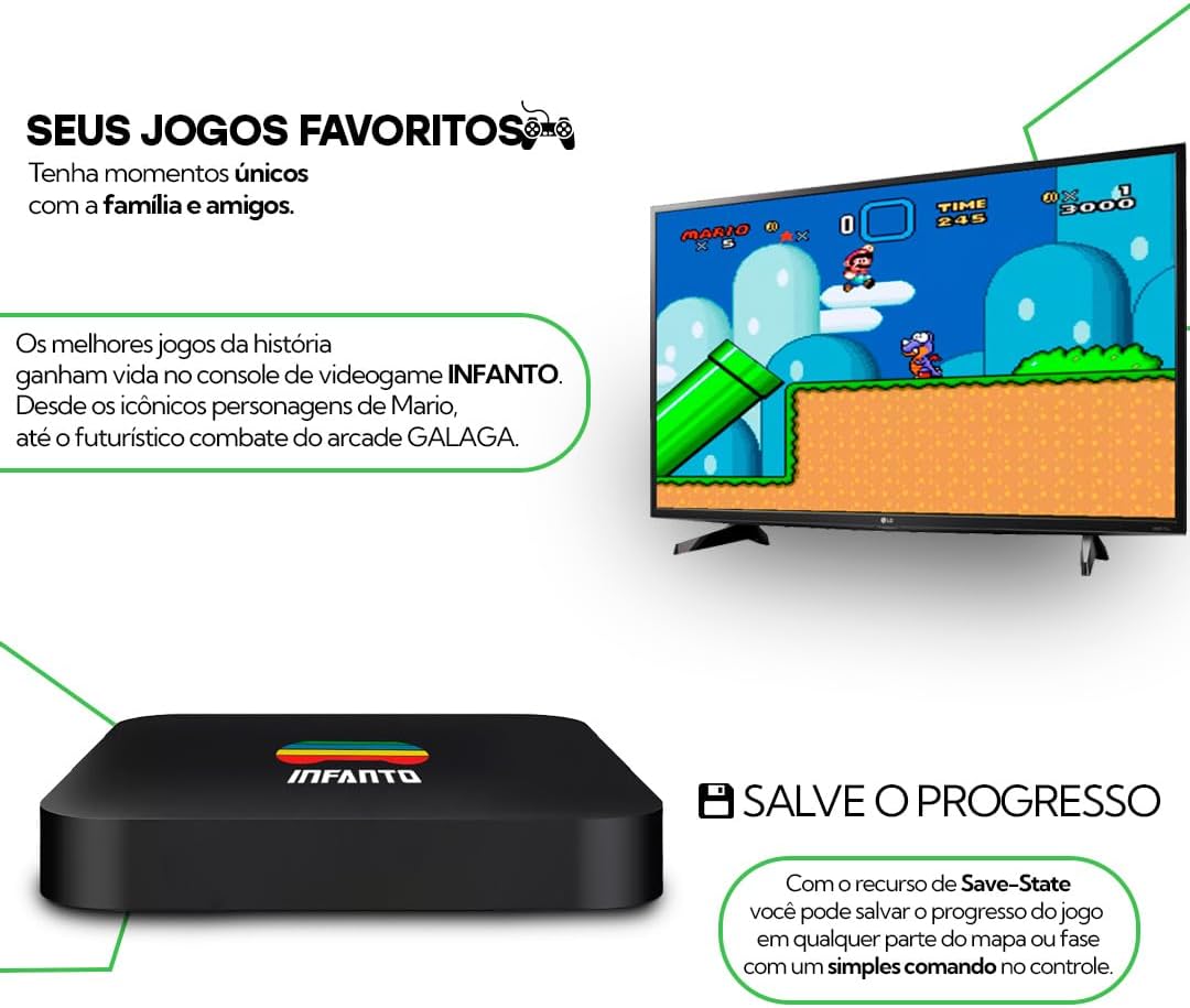 Video Game Retrô Infanto 4 - Console Retrô com 44 mil jogos antigos (2 controles) (Sem fio)