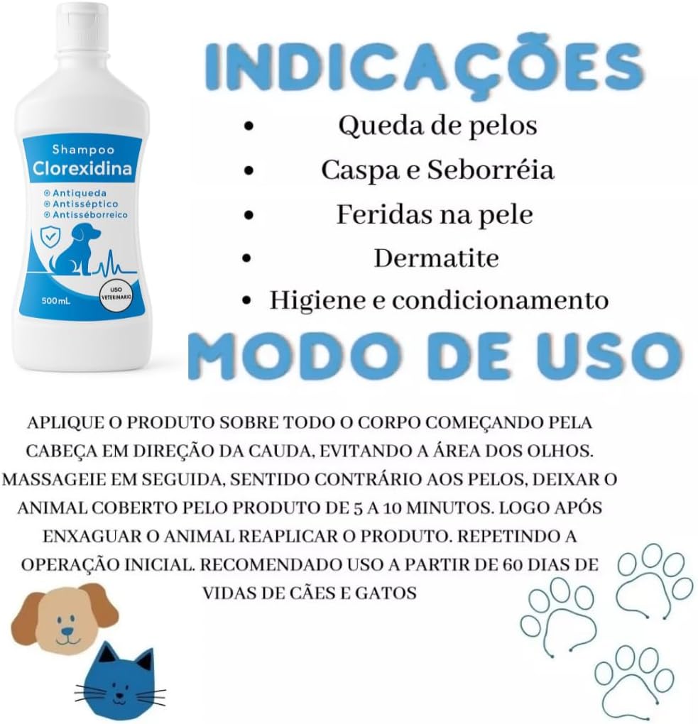 Shampoo 500ml Clorexidina Clareador E Antisséptico 5x1 Pet Side