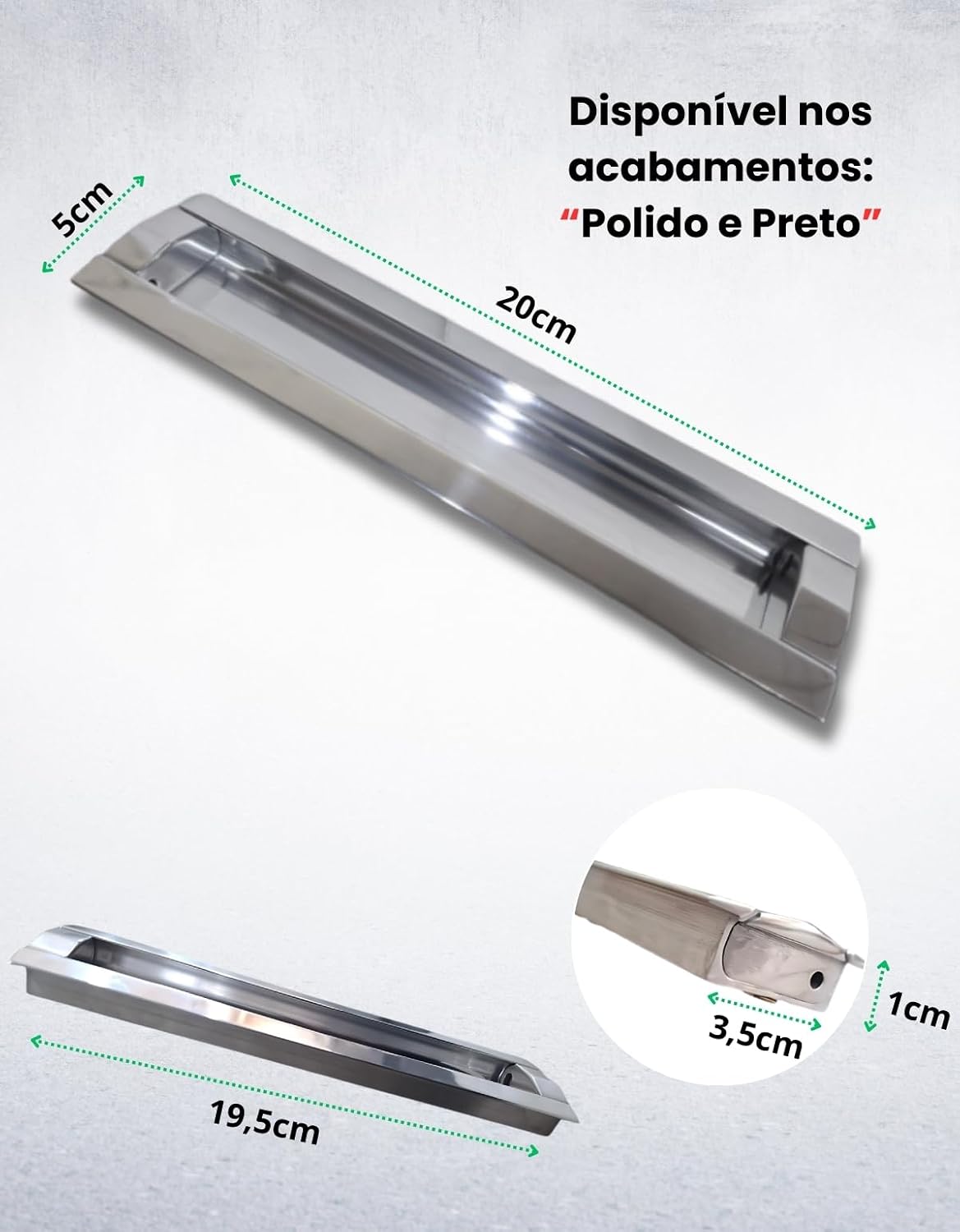 Puxador Armario 20cm Concha Cozinha Porta Madeira Invisivel (Prateado)