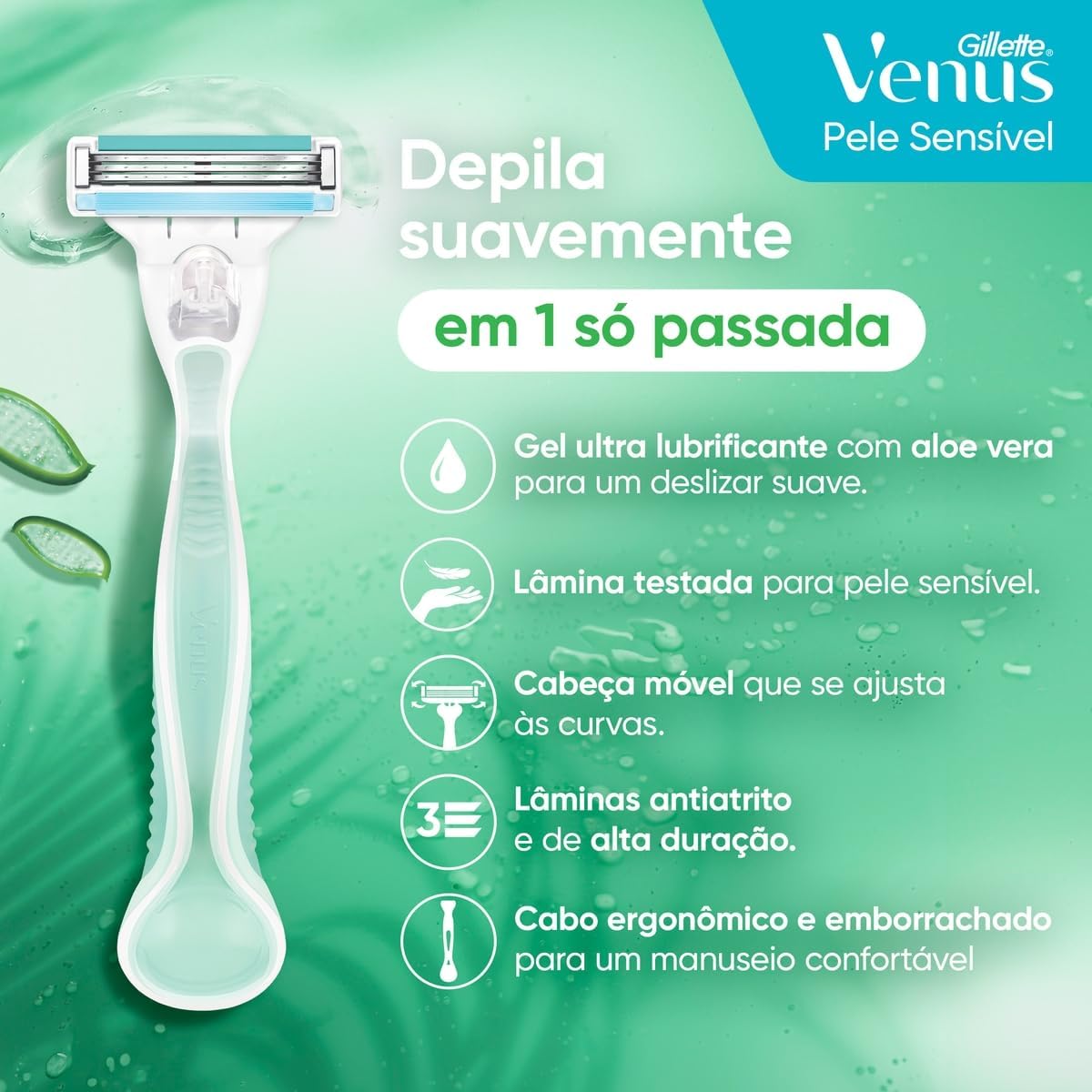 Gillette Venus Pele Sensível Aparelho de Depilar com Aloe Vera