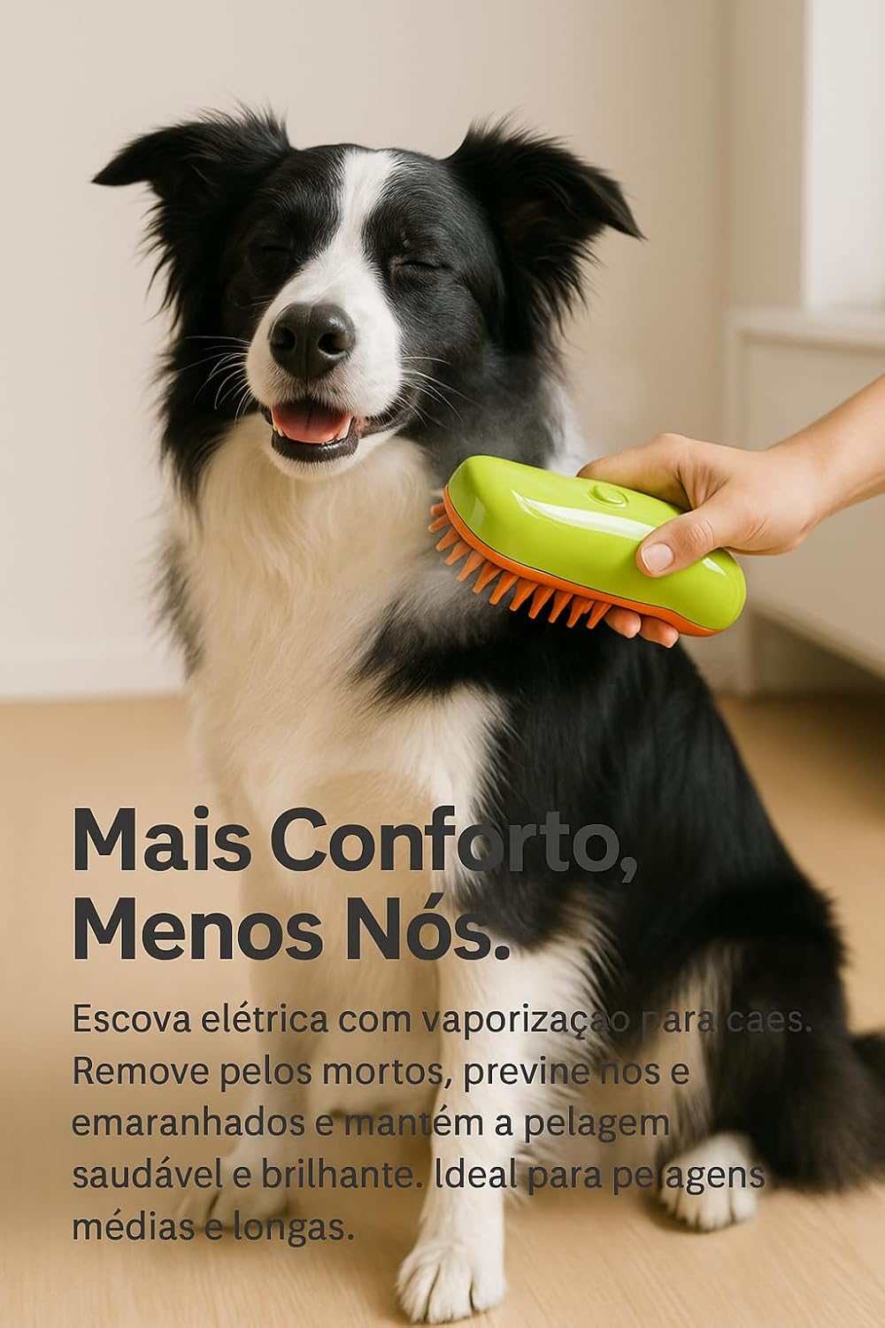 Escova Removedora de Pelos para Cachorro e Gato, Elétrica a Vapor, Recarregável, Pet Shop, Tira Pelo, Cerdas de Silicone Antialérgicas, Verde/Laranja