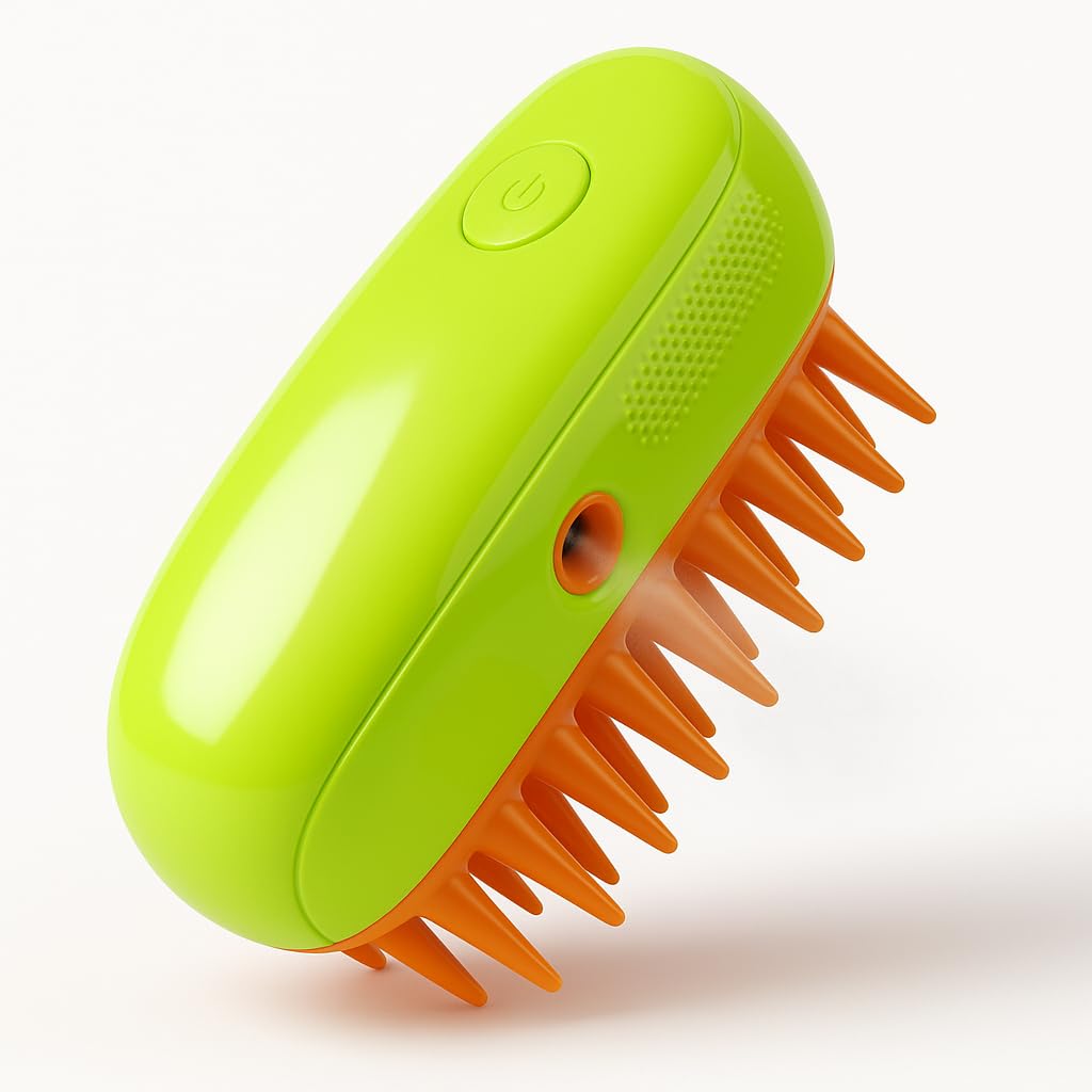 Escova Removedora de Pelos para Cachorro e Gato, Elétrica a Vapor, Recarregável, Pet Shop, Tira Pelo, Cerdas de Silicone Antialérgicas, Verde/Laranja