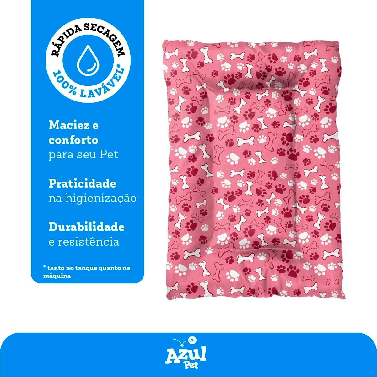 Colchonete G para Cachorro Grande com Zíper, 80x60cm, Rosa com Estampa