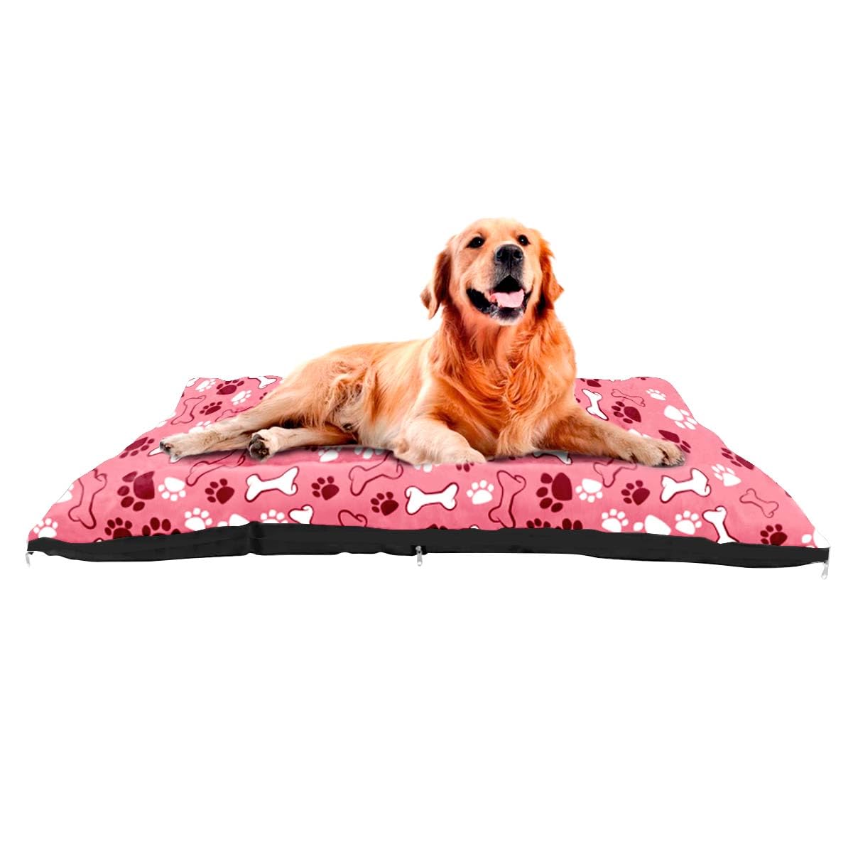 Colchonete G para Cachorro Grande com Zíper, 80x60cm, Rosa com Estampa