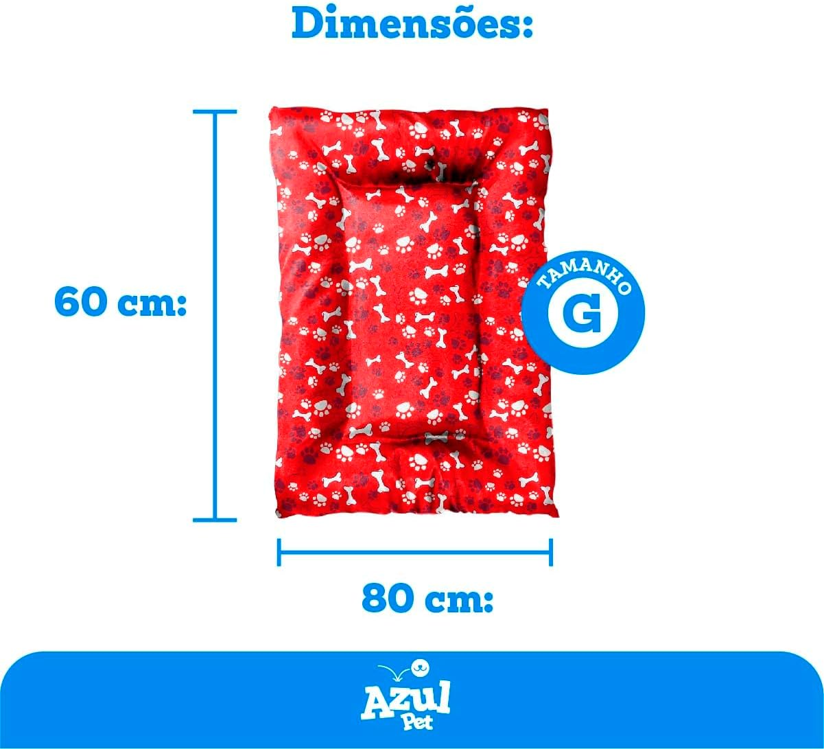 Colchonete G para Cachorro Grande, Almofada Removível com Zíper, 80x60cm, Vermelho com Estampa