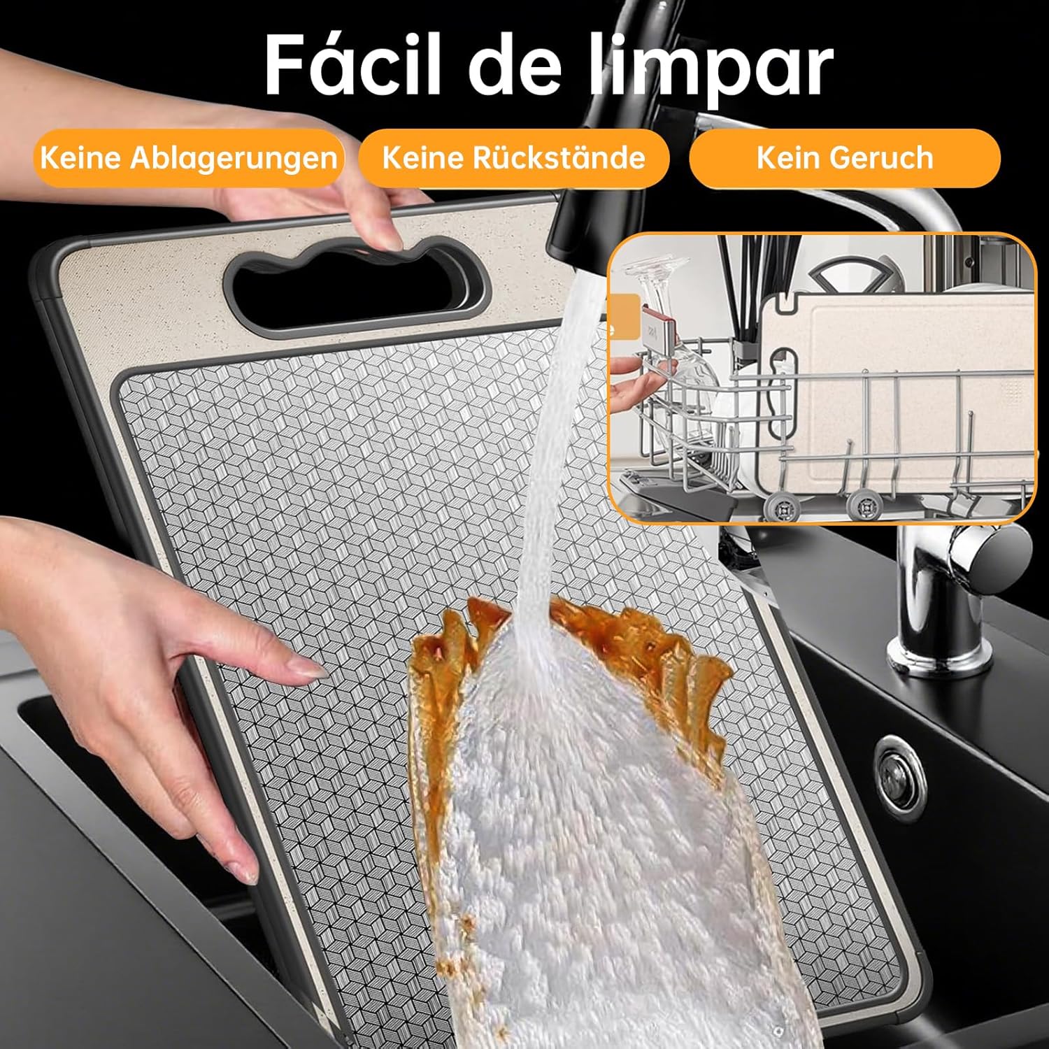 Tábua de Corte Inox e PP para Cozinha Dupla Face, Antibacteriana e Antiderrapante, Tabua de Carne com Canaleta para Suco 37x25cm