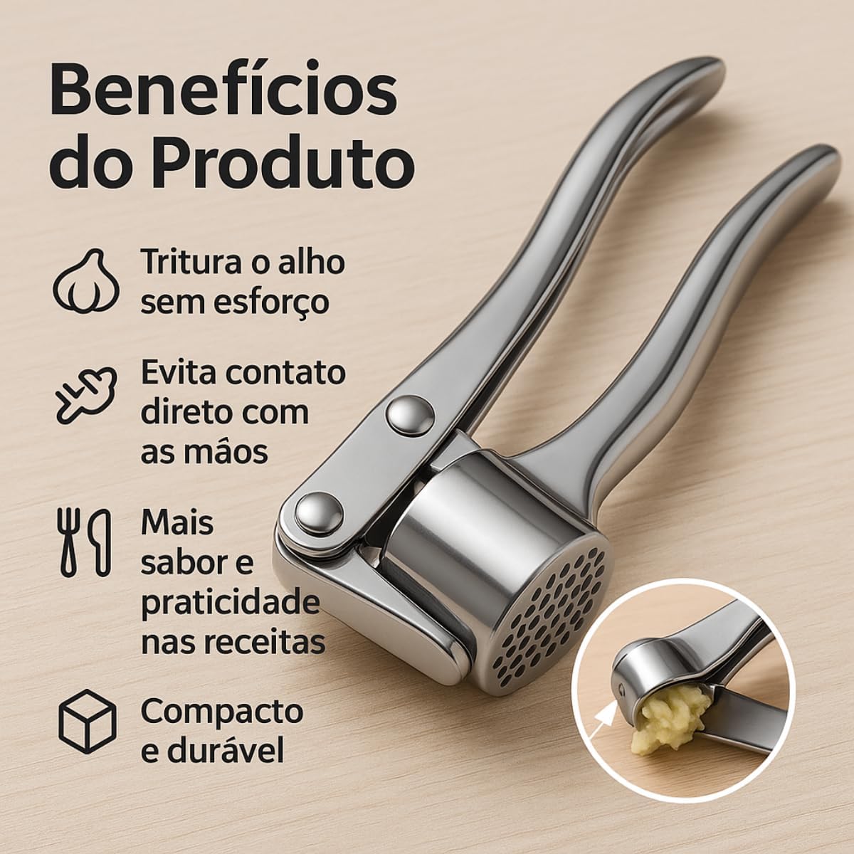Espremedor Amassador de Alho Profissional em Aço Inox Premium Prensa para Cozinha Design Ergonômico