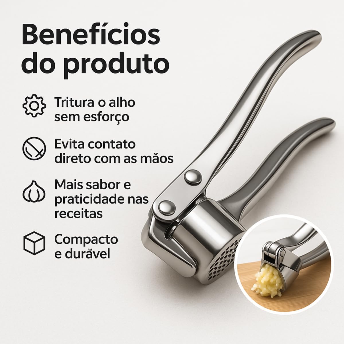 Espremedor Amassador de Alho Profissional em Aço Inox Premium Prensa para Cozinha Design Ergonômico