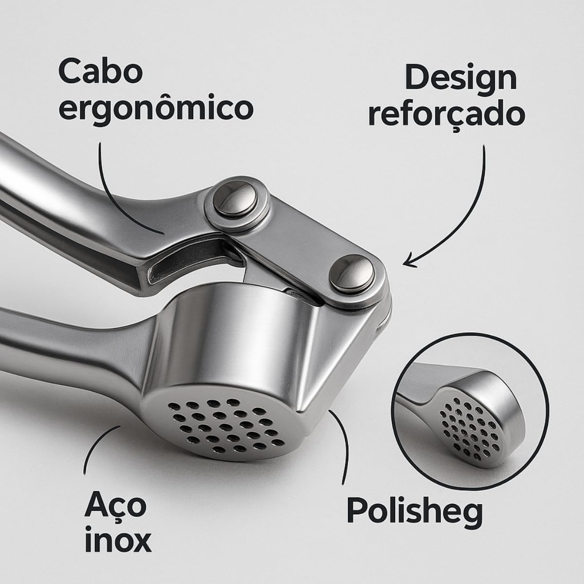 Espremedor Amassador de Alho Profissional em Aço Inox Premium Prensa para Cozinha Design Ergonômico