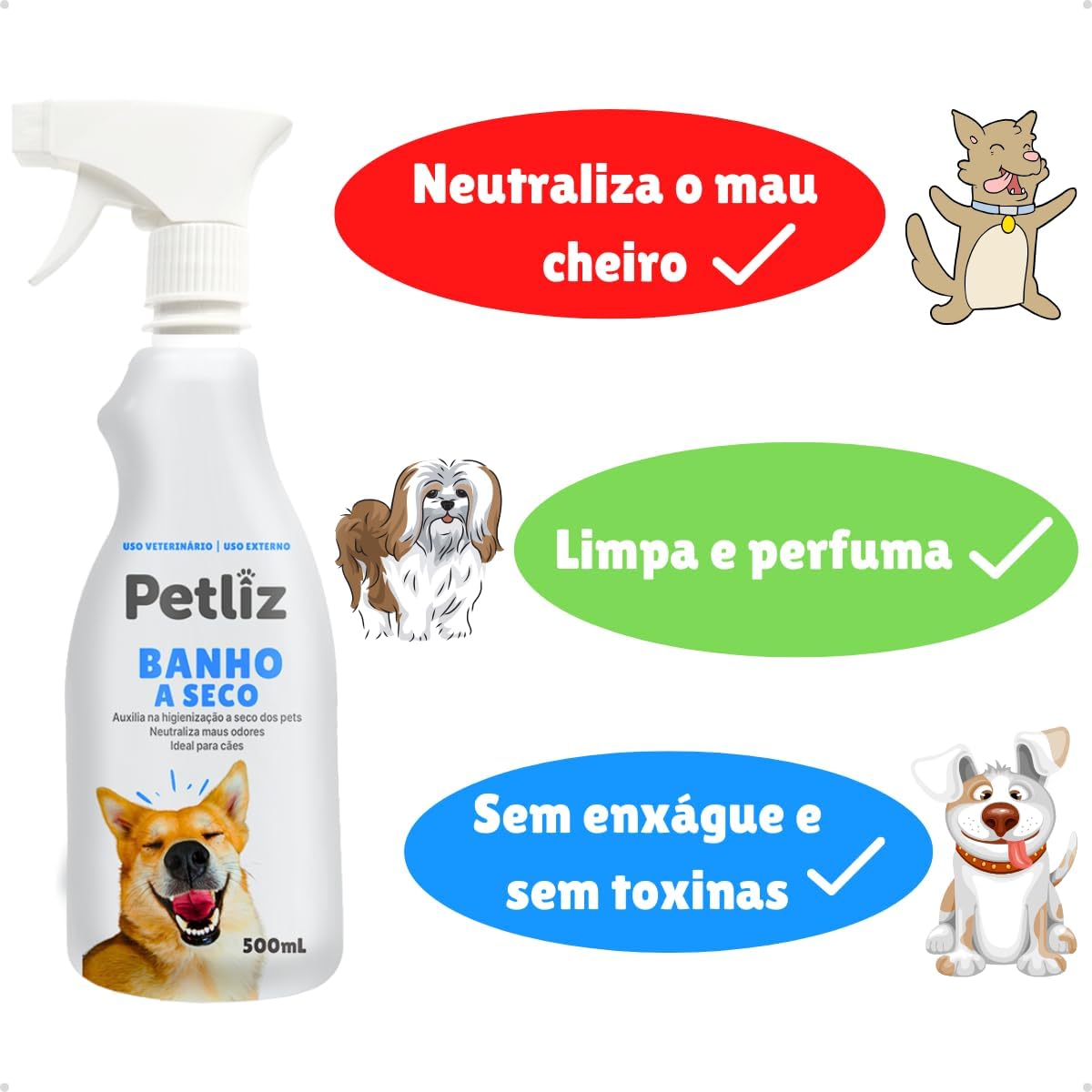 Banho a Seco 500ml Sem Enxágue Pet Shop Banho e Tosa Cachorro e Gato - Petliz