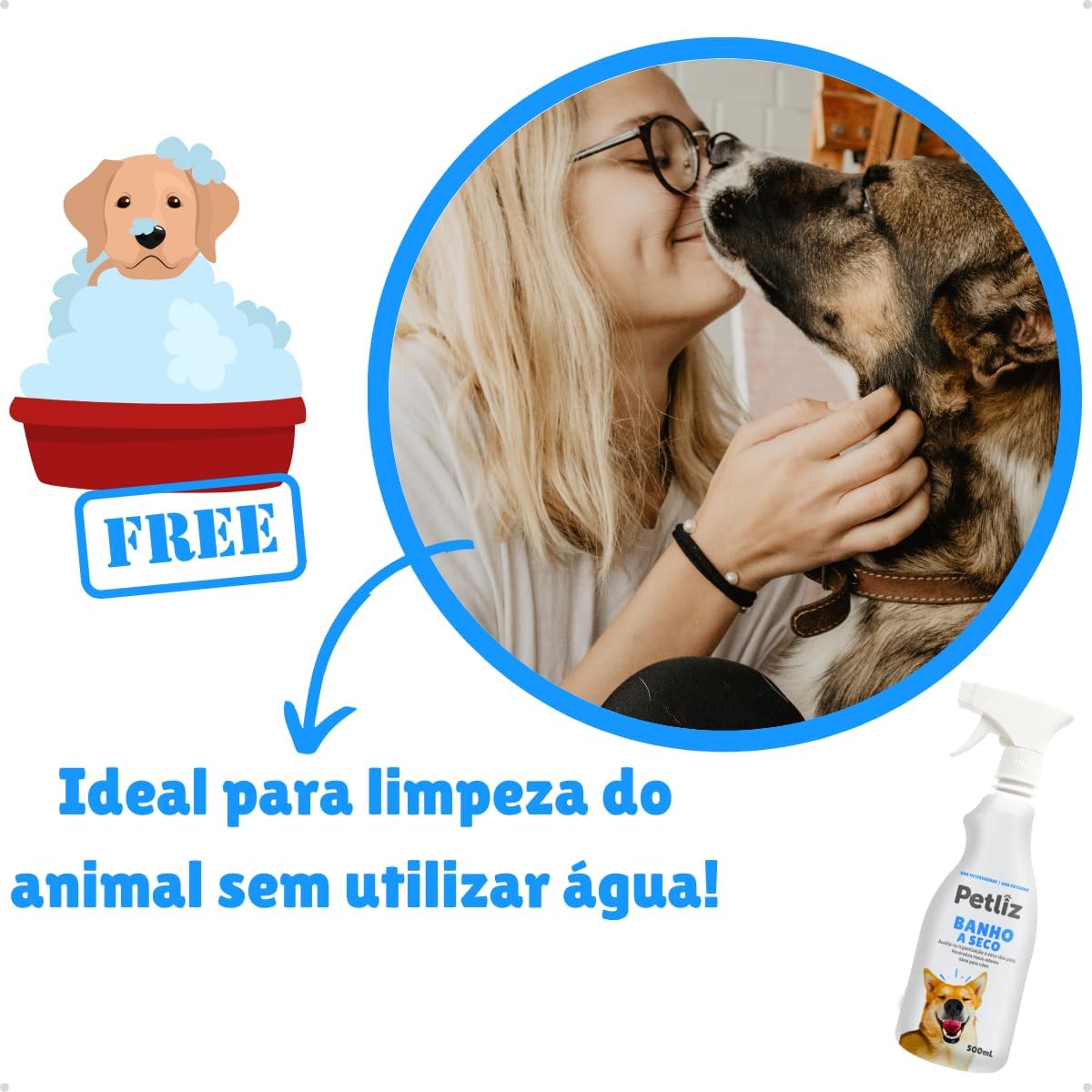 Banho a Seco 500ml Sem Enxágue Pet Shop Banho e Tosa Cachorro e Gato - Petliz