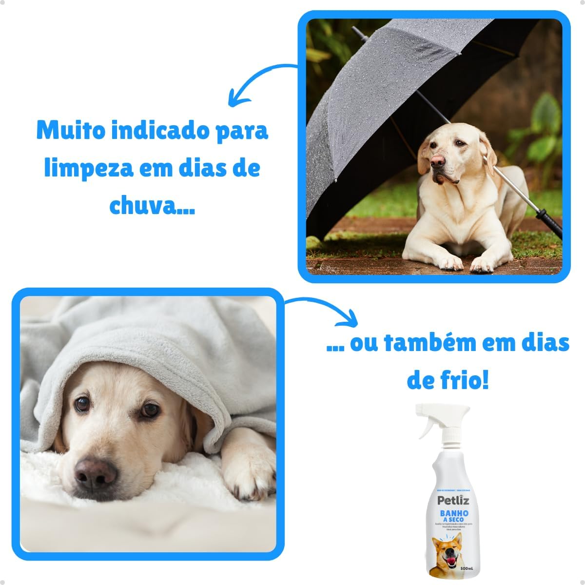 Banho a Seco 500ml Sem Enxágue Pet Shop Banho e Tosa Cachorro e Gato - Petliz