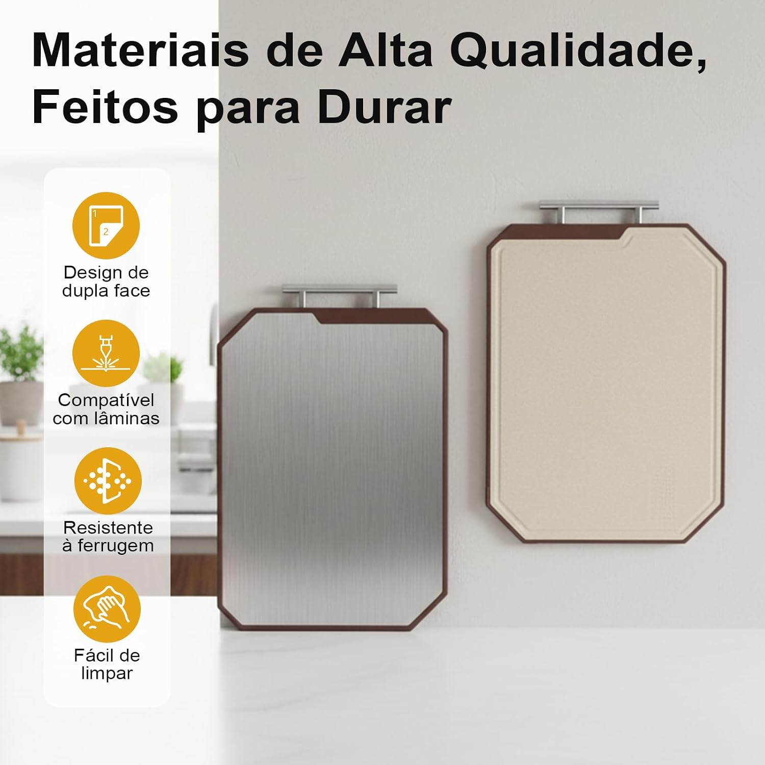 Tabua de Corte Inox Dupla Face em aço Inoxidável e PP