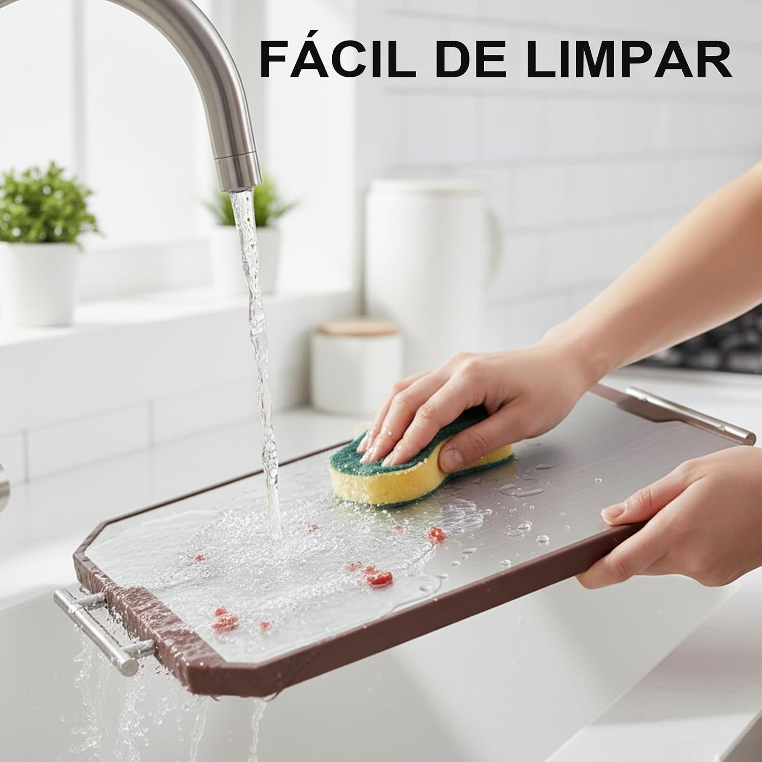 Tabua de Corte Inox Dupla Face em aço Inoxidável e PP