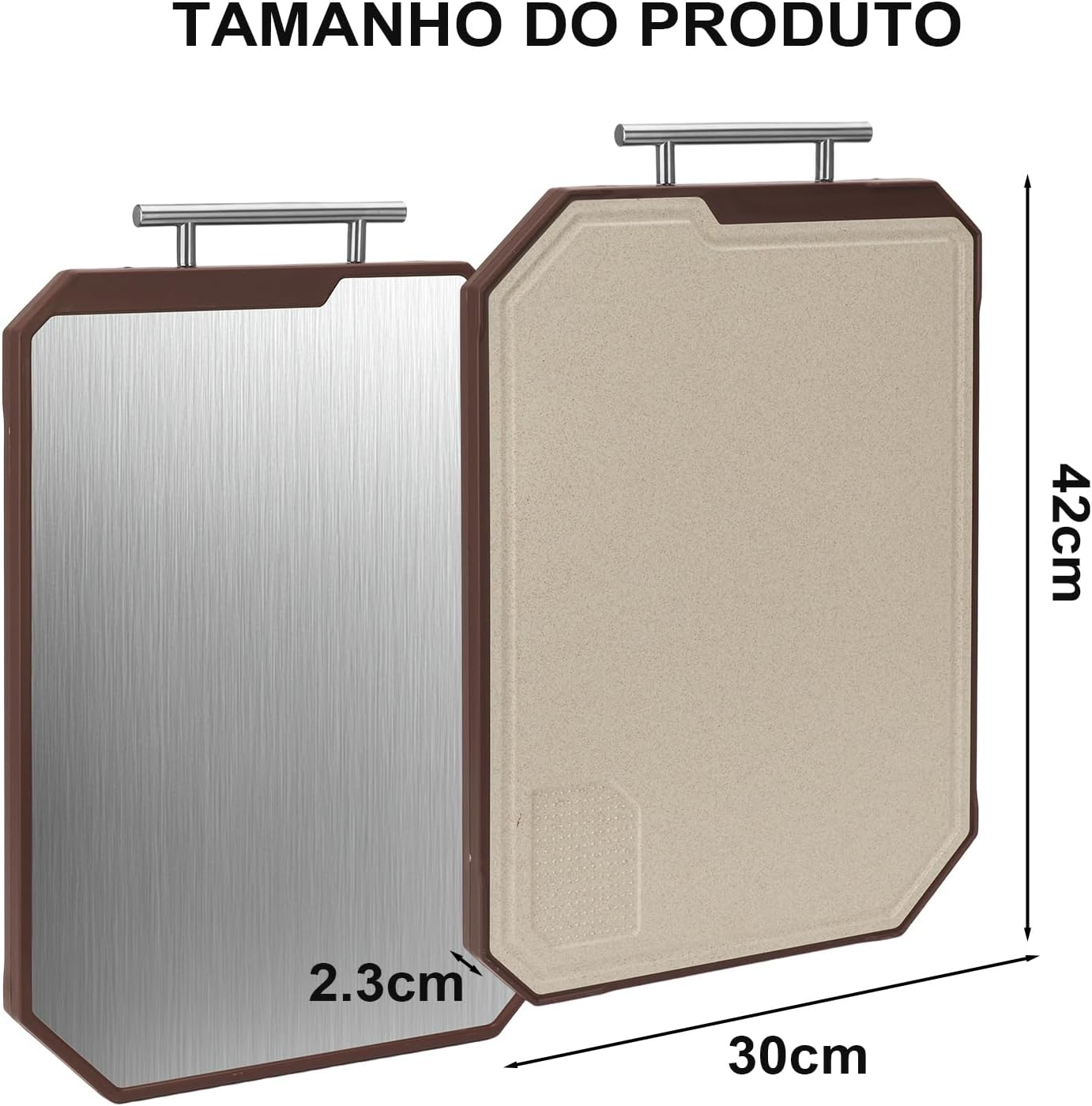 Tabua de Corte Inox Dupla Face em aço Inoxidável e PP