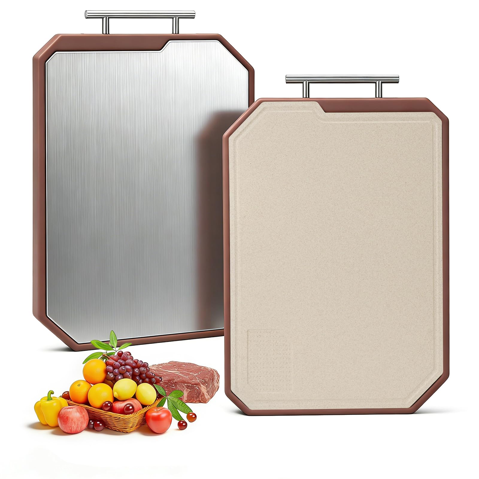 Tabua de Corte Inox Dupla Face em aço Inoxidável e PP