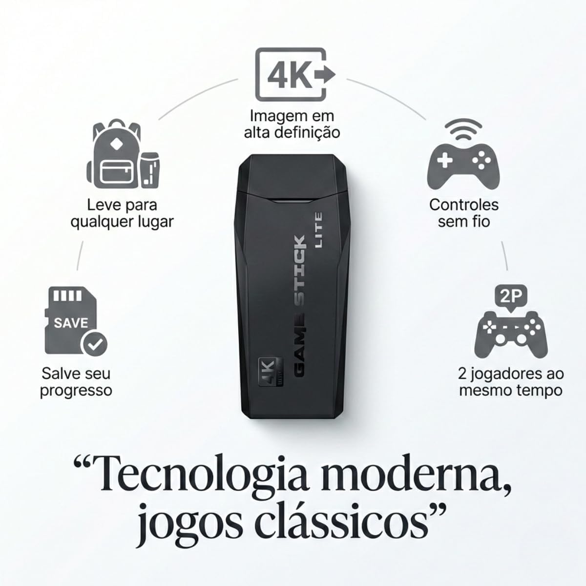 Video Game Retro Game Stick Lite 4K Hdmi 64Gb Com 2 Controles